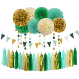Sage-Green Beige-Gold Baby Bridal-Shower Decorations - 30Pcs Rustic Wedding Tissue Pom Poms,Tassel Garland Banner,Birthday Gender Reveal Bachelorette Engagement Party Decor Bunting