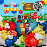 All-In-1 Super Adventure Balloon Arch Kit With Bonus Mushroom, Cloud & Star Balloons For Bros Party Decorations - Red Blue Green Yellow Balloons For Video Game Birthday Decoration & Party Supplies