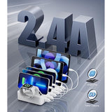 Charging Station For Multiple Devices, 6 Port 50W Fast Multi Charger Station Charging Dock With 6 Mixed Charging Cables For Iphone, Ipad, Kindle, Tablet, Cellphone And Others