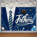 Father's Day Backdrop, Happy Fathers Day Decorations Navy Blue Suit Tie Banner Background for Dad Party, Father's Day Banner for Fathers Day Decorations, 71 x 43 Inch