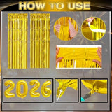 New Year 2026 Party Supplies Gold Black Balloons Banner Backdrop Set