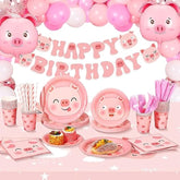 Pig Birthday Decorations 275 Pcs Pig Party Supplies Set Include Pig Tableware Pig Farm Animal Birthday Banner Piggy Latex Balloons For Summer Pig Themed Cute Birthday Party Favor 24 Guests