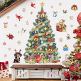 Large Christmas Tree Wall Stickers Evergreen Tree Christmas Flowers Dogs Cardinal Birds Window Wall Art Decals For Christmas Party Window Xmas Home Party