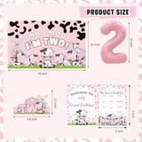 Cow Birthday Party Supplies For 2 Year Old Girl, 166 Pcs Moo Moo Im Two Pink Cow Print Party Decorations For Girls Baby - Backdrop, Cupcakes Wrappers, Balloons, Banner, Crown, Poster