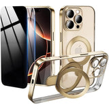 Privacy Case For Iphone 16 Pro Max With Magnetic Stand 1 Hd & 1 Privacy Screen Protector, Full Camera Lens Protector Fits For Magsafe Shockproof Not Yellowing Luxury Plating Edge Clear Kickstand Case