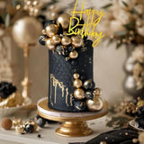 75 Pcs Black And Gold Cake Decorations Balls Happy Birthday Insert Cards For Diy Cake Decoration Baby Shower Wedding Birthday Party