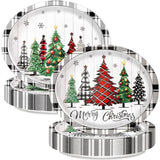 30pcs Christmas Oval Paper Plates 9x11in Buffalo Plaid Holiday Decor