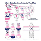 Nautical Pink Happy Birthday Banner Pennant - Sailboat Party Banner - Made In The Usa