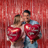 Red Foil Fringe Curtain Christmas Party Decorations, 3.2 X 8 Ft Metallic Tinsel Curtains Streamer Backdrop For Birthday, Anniversary, Valentine'S Day Party Decor - Pack Of 2
