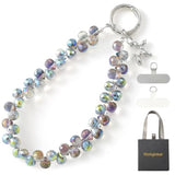 Crystal Beaded Phone Wrist Strap Keychain Lanyard Dark Purple for Women