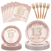 13Th Birthday Decorations For Girls,Rose Gold 13 Birthday Girl Decorations Plates And Napkins Forks Disposable Tableware Set 13 Years Old Birthday Party Decorations Favors For Girls