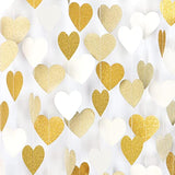 52Ft White Gold Heart Streamer Garland for Wedding, Baby, or Bridal Shower Decor
