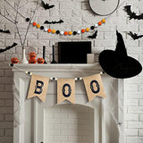 2Pcs Pre Strung Happy Halloween Banners Rustic Burlap Boo Felt Pom Pom Garland Decor