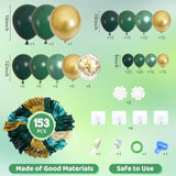 153Pcs Green And Gold Balloon Garland Arch Kit, Different Sizes 18 12 10 5 Inch Green Latex Metallic Confetti Balloons For Graduation Birthday Anniversary Safari Party Decoration Supplies