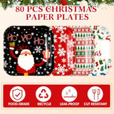 80 Pcs 7Inch Christmas Dessert Plates Christmas Disposable Plates Santa Xmas Square Dinner Plates For Merry Christmas Holiday Party Supplies, 4 Styles