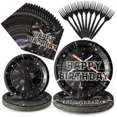 96Pcs Galaxy Movie Star Party Tableware Set, Party Supplies For Kids Birthday School Science Fiction Theme Serves 24 Guests, Disposable Dinnerware Paper Dessert Dinner Plates Napkins Forks