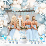 Something Blue Before I Do Bridal Shower Party Decorations Blue Bow Bachelorette Party Supplies Coquette Bow Balloon Arch Kit, Bride To Be Cake Topper, Glitter Banner Pearl Veil For Engagement Wedding