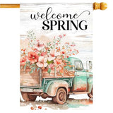 Spring Flags 28"X40" Double Sided Welcome Floral Truck Spring House Flag Burlap Yard Garden Banner For Outdoor Porch Decoration