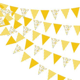 44Ft Daisy Party Decoration Yellow Buffalo Plaid Floral Daisy Banner Bunting Hanging Paper Triangle Garland For Spring Birthday Wedding Bridal Shower Engagement Bachelorette Baby Shower Party Supplies