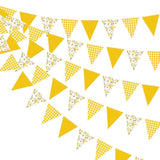 44Ft Daisy Party Decoration Yellow Buffalo Plaid Floral Daisy Banner Bunting Hanging Paper Triangle Garland For Spring Birthday Wedding Bridal Shower Engagement Bachelorette Baby Shower Party Supplies