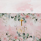 God Bless Baptism Decorations Tablecloth Girls - First Communion Decorations Party Table Cover, Pink Christening Celebration Baby Shower Religious Table Cloth, 3 Pack (54In X 108In)