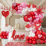 156Pcs Valentines Day Balloon Arch Garland Kit With Pink White Red Confetti Heart Balloons Love Foil Balloons Explosion Star Balloons Rose Petals For Anniversary Wedding Romantic Decorations