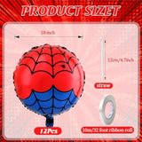 12 Pcs 18 Inch Spider Themed Foil Balloons - Happy Birthday Balloon For Vibrant Party Decorations, Durable & Reusable Foil Mylar Balloons, Perfect For Spider Birthday Party Supplies