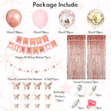 21St Birthday Decorations For Her - Rose Gold Party Supplies For Women Girls, Pink Happy Banner, Fringe Curtain, Butterfly Balloons