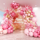 Pink Balloons Garland Arch Kit 153Pcs With Star - 22 18 12 10 5In Different Size Shades Of Pink And Gold Confetti Latex Balloons For Birthday Baby Shower Wedding Valentine'S Party Decorations