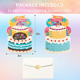 25Pcs/Set Birthday Party Cake Invitations With Envelopes, Kids Birthday Party Invitations, Perfect For Girls Boys Kids Birthday Party Celebration Decorations