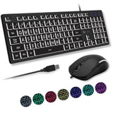 X9 Wired Keyboard And Mouse Combo - Large Print Backlit Keyboard And Mouse For Elderly, Low Vision, Visually Impaired - 7 Led Light Up Color, Lighted Large Letters For Laptop Pc Computer Usb