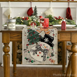 Wood Snowman Gingerbread Xmas Pine Merry Christmas Table Runner, Seasonal Winter Kitchen Dining Table Decoration For Home Party Decor 13X72 Inch