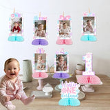 Winter Onederland 1st Birthday Party Decoration, 8pcs Winter Onederland Photo Honeycomb Centerpiece Pink Purple Blue Snowflake Table Topper for Winter Onederland 1st Birthday Girl Decoration