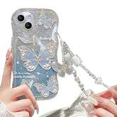 Compatible With Iphone 14 Plus Case For Women/Girls, Cute Butterfly Glitter Bling With Bracelets Anti-Scratch Shockproof Case For Iphone 14 Plus, Blue With Bracelets