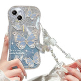 Compatible With Iphone 14 Plus Case For Women/Girls, Cute Butterfly Glitter Bling With Bracelets Anti-Scratch Shockproof Case For Iphone 14 Plus, Blue With Bracelets