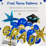 120Pcs Graduation Balloon Garland Arch Kit With Graduation Cap Certificate Letter Star Mylar Foil Balloons For Class Of 2025 Grad Prom Decorations Supplies (Blue Gold White)