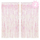 Set of 2 Iridescent Fringe Foil Curtains for Bachelorette, Bridal Shower & Party Backdrops