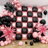 36Pcs Black And Pink Square Foil Balloons Wall Backdrop With 147Pcs Balloon Garland Arch Kit, Double Sided Balloons For Bachelorette Baby Shower Birthday Anniversary Prom Party Decorations