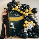 85 Pcs Gold and Black New Year Balloon Arch Kit with Backdrop for 2026 Party