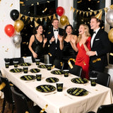 168pcs Black Gold New Year 2026 Party Tableware Plates Cups Napkins Forks