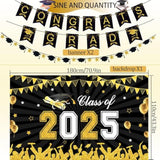Graduation Decorations 2025 Set Include Class Of 2025 Backdrop, Congrats Grad Banner, Balloons And Cupcake Toppers For 2025 Balloons Graduation Party Supplies