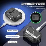 For Airpods Pro Case Cover With Cleaner Kit, Military Hard Shell Protective Armor With Lock For Airpod Pro Charging Case, Front Led Visible,Black