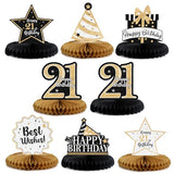 Happy 21st Birthday Decorations,21st Bday Gold Glitter Shiny Stand Honeycomb Table Centerpieces - Cheers to 21 Years Old Birthday Party Photoprop Gift Sign.