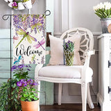 Spring Summer Flower Garden Flag Wisteria Dragonfly Floral Welcome Small Yard Flag Burlap Double Sided Vertical Seasonal Farmhouse Wedding Outside Outdoor Decoration 12.5X18 Inch