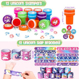 146Pcs Unicorn Party Favors Birthday Supplies Girls, Headband Bag Bracelet Stamper Keychain Slap Bracelet Tattoo Sticker Ring, Goodie Stuffer Pinata Filler Rainbow Unicorn Party Supplies Decor