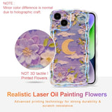 Case For Iphone 13, Colorful Retro Oil Painting Flower Moon Pattern Laser Cute Curly Wave Edge Exquisite Phone Cover Stylish Durable Tpu Protective Case For Girls Women - Purple White