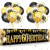 60Th Birthday Banner Balloons Decorations For Men Women, Black Gold Happy 60 Birthday Yard Kit Party Suppiles, Vintage Sixty Years Old Bday Photo Props Decoration For Outdoor Indoor
