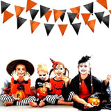 39Ft Black Orange Glitter Fabric Bunting Banner Triangle Flags for Party Decor