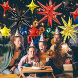 16 Pcs Black Gold Red Star Foil Balloons Mixed Sizes Party Decor