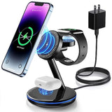 3 In 1 Charging Station For Apple Devices 18W Fast Mag-Safe Charger Stand Magnetic Wireless Charger Station For Iphone16 15 14 13 12 Pro/Pro Max/Plus/Mini Airpods 2/3/Pro Iwatch Ultra/8/7/Se/6/5/4/3/2